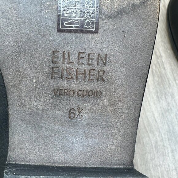 Eileen Fisher Boots Size 6.5 Knitted Chelsea Ankle Stacked Heel Leather Black - Picture 12 of 12